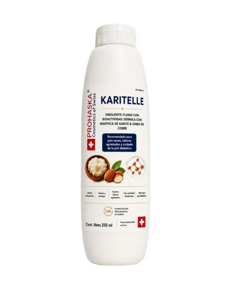 Envase blanco de Karitelle, emoliente fluido con karité, de 250 ml